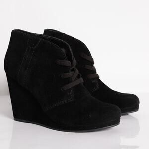 DOLCE VITA Black Suede Lace Up Ankle Wedge Boots